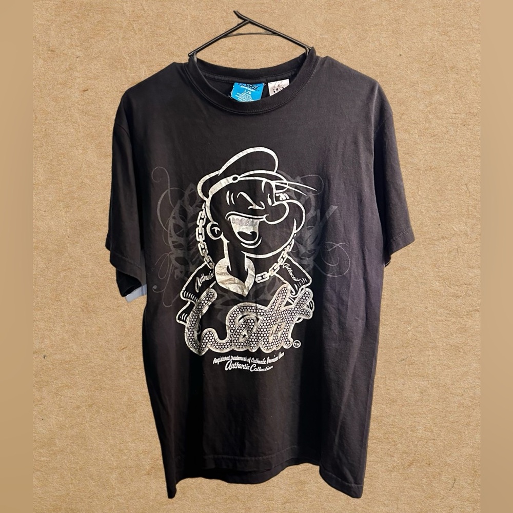 VTG POPEYE WCKD AUTHENTIC COLLECTION BLACK T-SHIRT, HIP-HOP RAP size: L